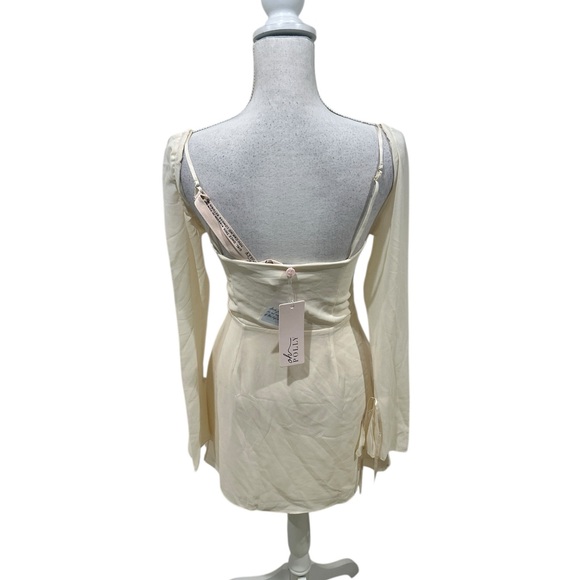 NWT Oh Polly ivory removable sleeves chiffon mini dress corset lace top size 6 - Picture 5 of 11